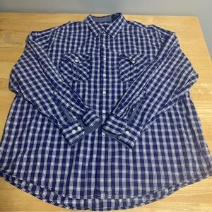 IZOD Jeans Mens Button Down Shirt Blue White Plaid Long Sleeve Cotton Size XL‎